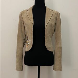 Tan Suede beaded design Women's Vintage Jacket